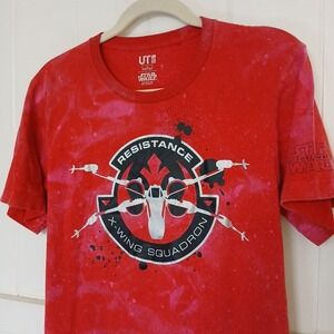 Star Wars × Uniqlo T-Shirt X-Wing Squadron Force Awakens Men's Large Bleach Dyed